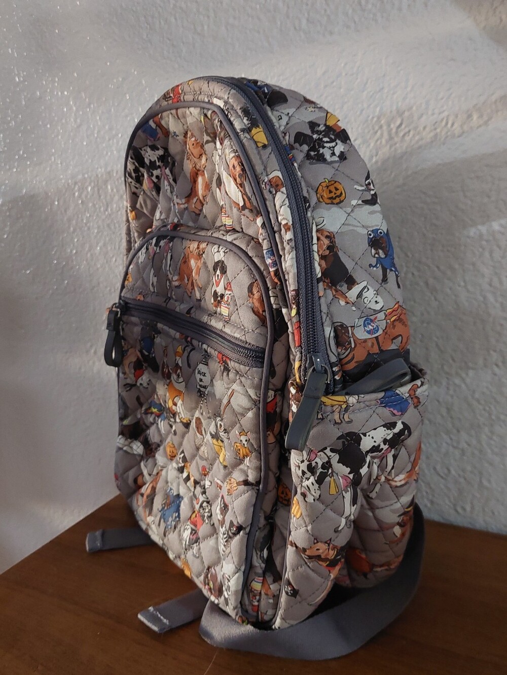 Vera Bradley Gray Quilted Dog Print Backpack - Picture 2 of 10